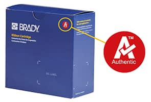 Authentic material logo shown on a cartridge box for the Brady M611 printer.