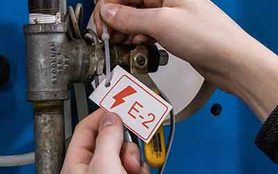 An energy source tag on a machine.