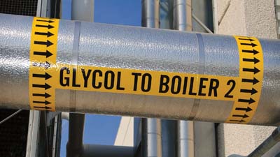 A pipe is labeled 'glycol to boiler.'