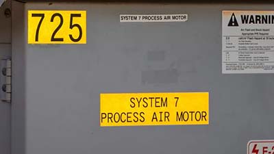 Reflective labels on an air motor.