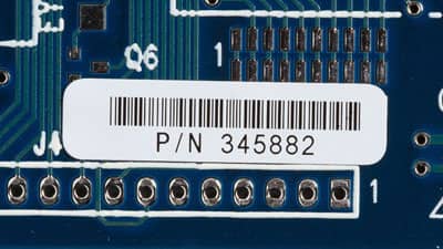 A Brady heat resistant polyimide label applied to a circuit board.