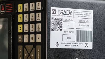 A Brady label applied to a piece of equipment to indicate it is UL & CSA rated.
