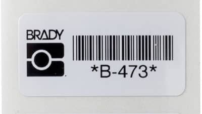 A Brady electrostatic dissipative barcode label applied to a piece of equipment.