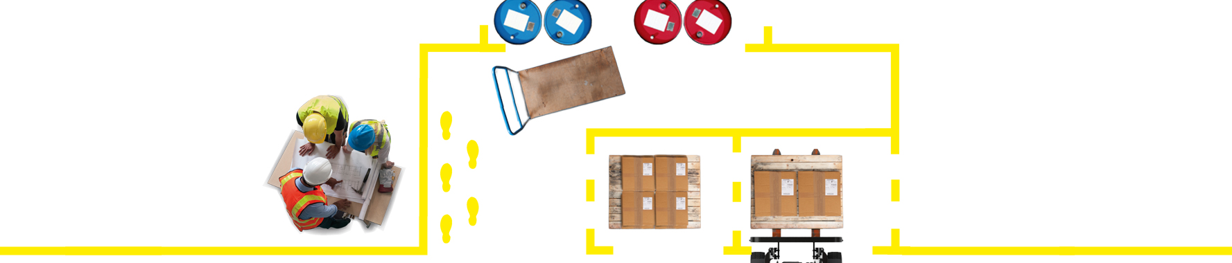 Products from the ToughStripe Floor Tape family. There are several colors and patterns to choose from.